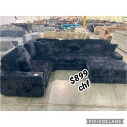 4 Piece Black Corduroy Modular Sectional Sofa  // January Sale !