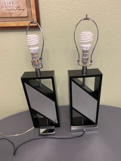 Pair of Modern Geometric Mirror Table Lamps 25.5" Swivel Black Base AS IS