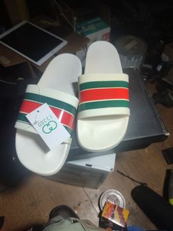 GUCCI Web Rubber Slide Sandal — White