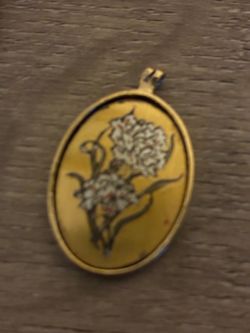 24k Gold-Tone Reed and Barton Oval Floral Enamel Pendant