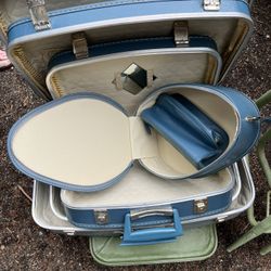 1960S Vintage French Blue Luggage
