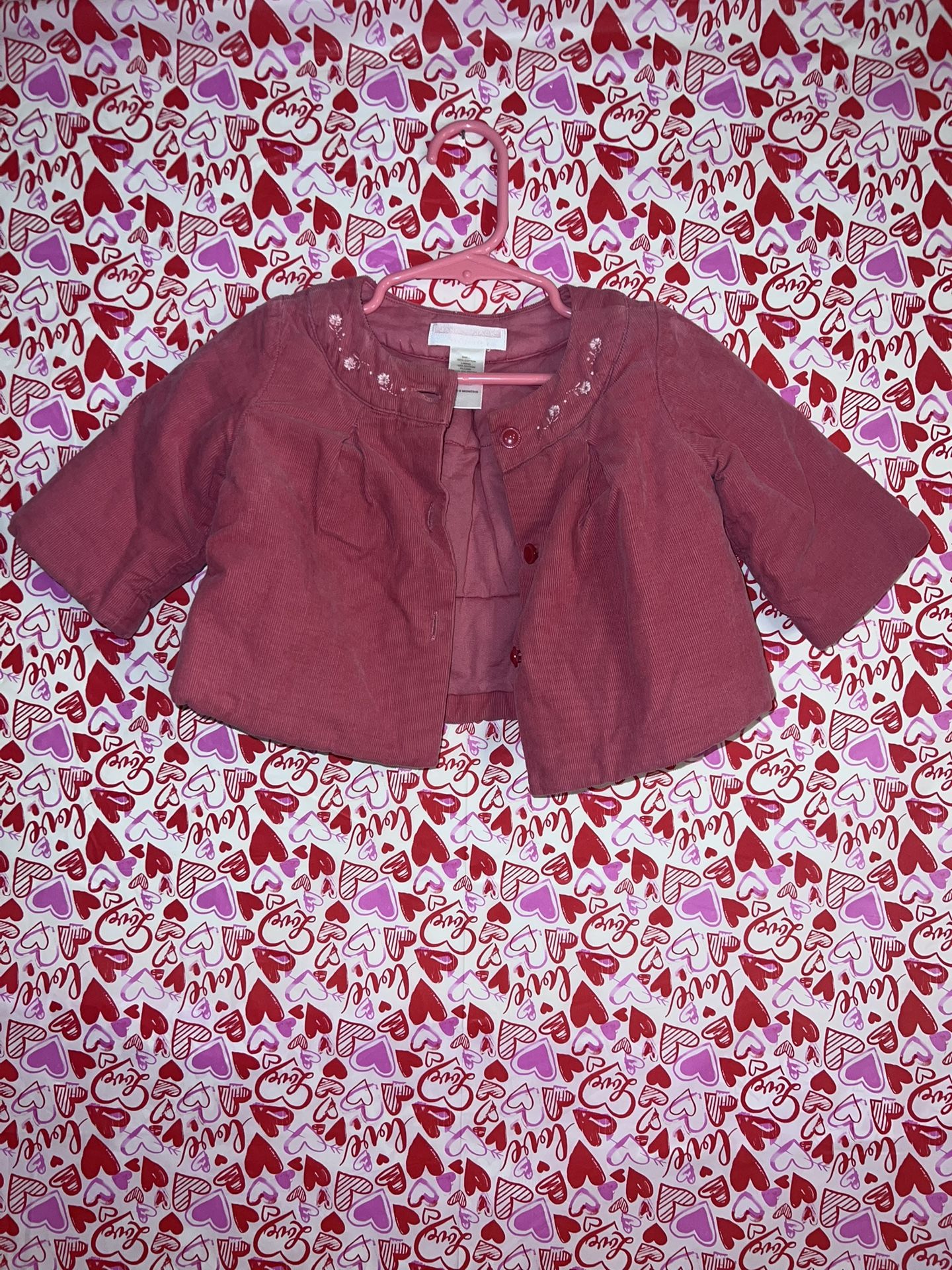 Baby Girl JJ Janie and Jack dusty pink mauve corduroy jacket size 0 - 6 months