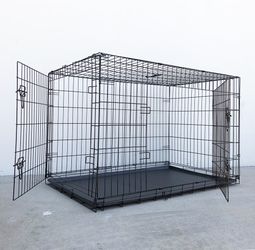 $75 (New) Folding 48” dog cage 2-door pet crate kennel w/ tray 48”x29”x32”