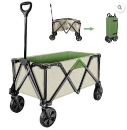 HAUSHOF Heavy Duty Folding Utility Wagon, Collapsible Outdoor Cart with Quick Release Wheels, Adjustable Handle, 2 Cup Holders, 176 lbs Load Capacity
