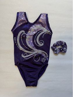 Size 6 / 7 (CM) Purple Sparkle Metallic Gymnastics Leotard with Hair Scrunchie