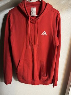 Adidas Red Pullover Hoodie Sweatshirt Men’s Medium Fleece Athletic Trefoil Logo