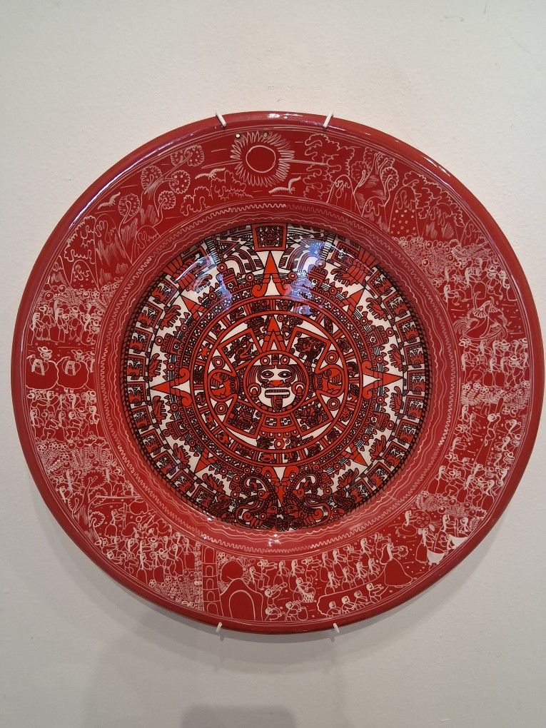 Large Handpainted Mexican Art Clay Plate