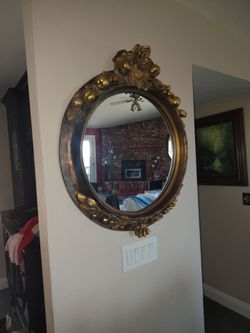 Framed Gold Round Mirror