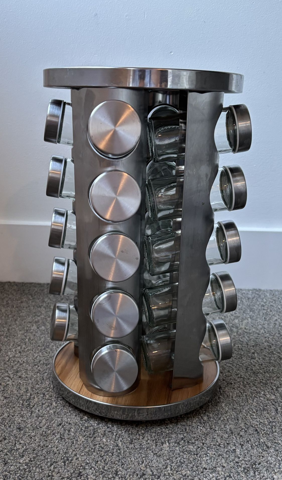 ✨ Rotating Spice Rack with Glass Jars – Sleek & Organized Kitchen Must-Have! ✨