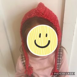 12-18 M hand, knit hat, red silver metallic Peruvian style