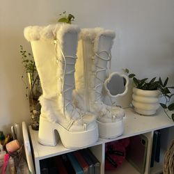 platform boots white camel demonias