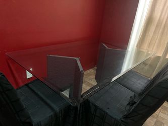 Glass Top Dining Table with Stone Base