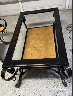 Wooden Cocktail Coffee Table With Wrought Iron Trim