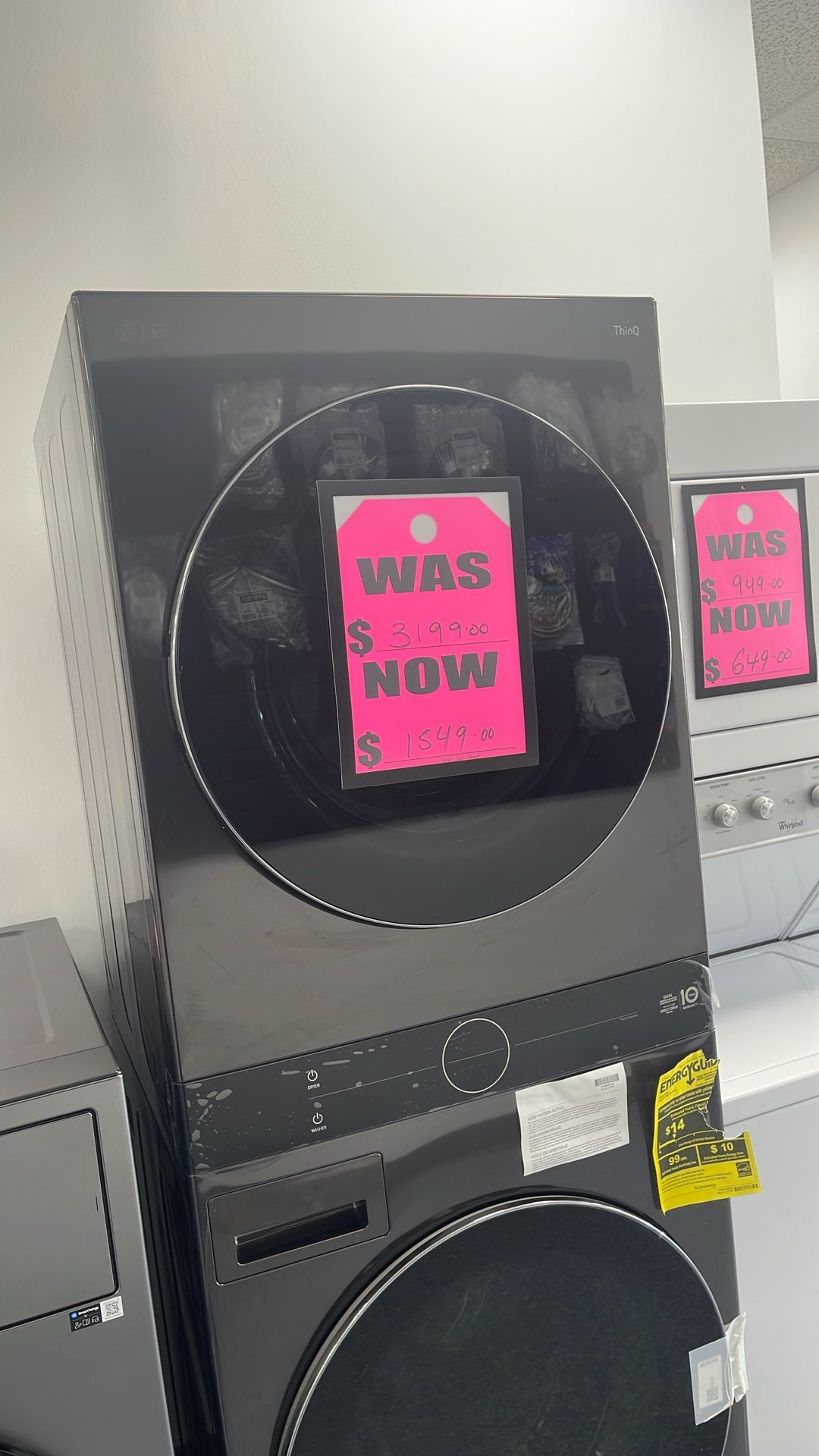 New Scratch And Dent LG ThinQ Washer And Ventless Dryer Stackable. 1 Year Manufacturing Warranty