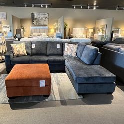 Blue 2pc Chaise Sectional Couch