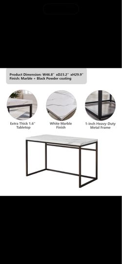 White Marble Top Desk with Black Metal Frame