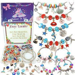 Charm Bracelet Making Kit,Jewelry Making Supplies Beads,Unicorn/Mermaid Crafts Gifts Set for Girls Teens Age 5-12