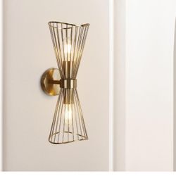 Brass Wall Sconces,Mid Century Wall Sconce,2 Light Bathroom Vanity Light,Vintage Sconces Wall Lighting Fixtures for Bedroom Living Room Bathroom Hallw