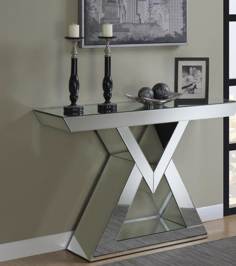 930009 Cerecita Console Table with Triangle Base Clear Mirror
