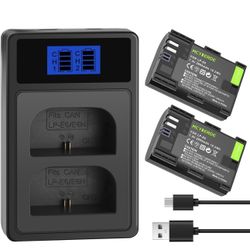 2 Pack LP-E6 LP-E6N Batteries with Dual USB Charger Compatible with Canon EOS 60D 70D 80D 90D 5D Mark II III IV 5DS 6D R R5 C700 XC10 XC15