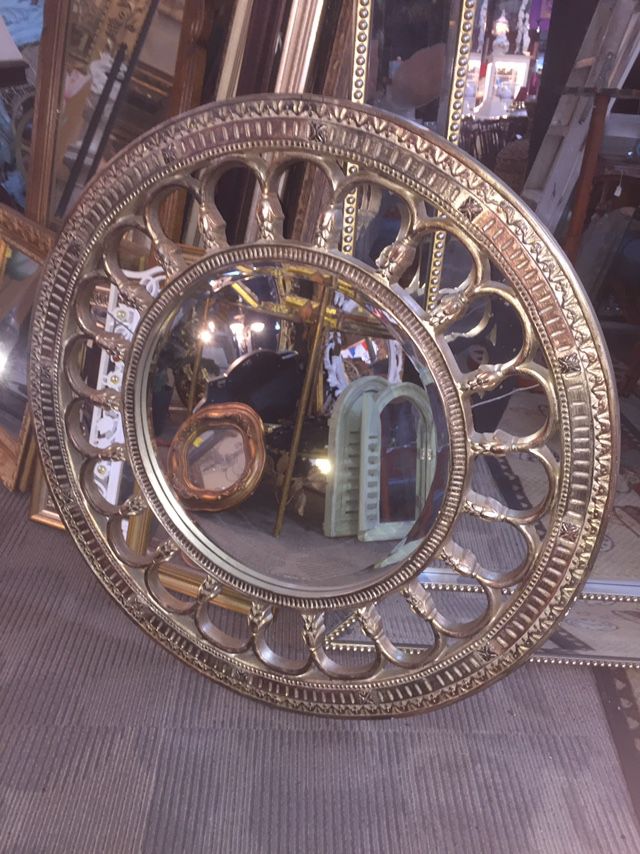 Ornate Round Gold Beveled Mirror