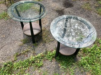 Pair of Round Glass Top Side Tables
