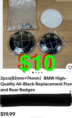 2pcs(82mm+74mm) BMW High-Quality All-Black Replacement Front and Rear Badges.