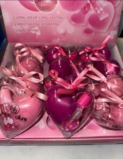 Heart Shaped Container With Lip Gloss And Pom Ok