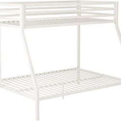 Metal Bunk Bed Twin Over Full Size with Removable Stairs, Heavy Duty Sturdy Frame with 12" Under-Bed Storage for Teens & Adults, No Box Spring Needed,