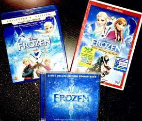 DISNEY FROZEN (Blu-Rays, DVDs, CDs); Disney “FROZEN” that includes collector’s edition Blu-Ray & DVD, Sing Along DVD, 2 Disc Deluxe Edition Soundtrac