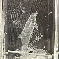 Crystal 3D Laser Etched Dolphin Art Paperweight 