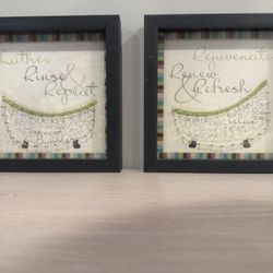 Bathroom Wall Art – Framed Set of 2 (8” x 8”)