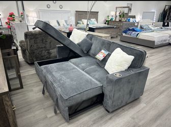 Corduroy Pull Up Bed Sofá With Usb And Cup Holders / New In Box  