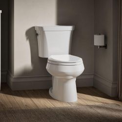 KOHLER K-3988-0 Wellworth Two-Piece Elongated Dual-Flush Toilet with Class Five Flush System and Left-Hand Trip Lever, White