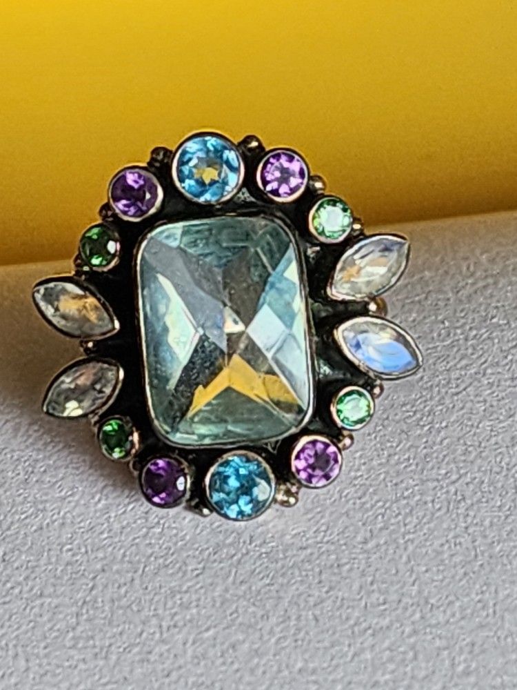 Beautiful Multi Gem .925 Silver Ring.