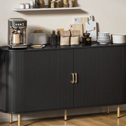 55" Black Modern Retro Sideboard Buffet Cabinet with Sliding Door Storage New in Box
