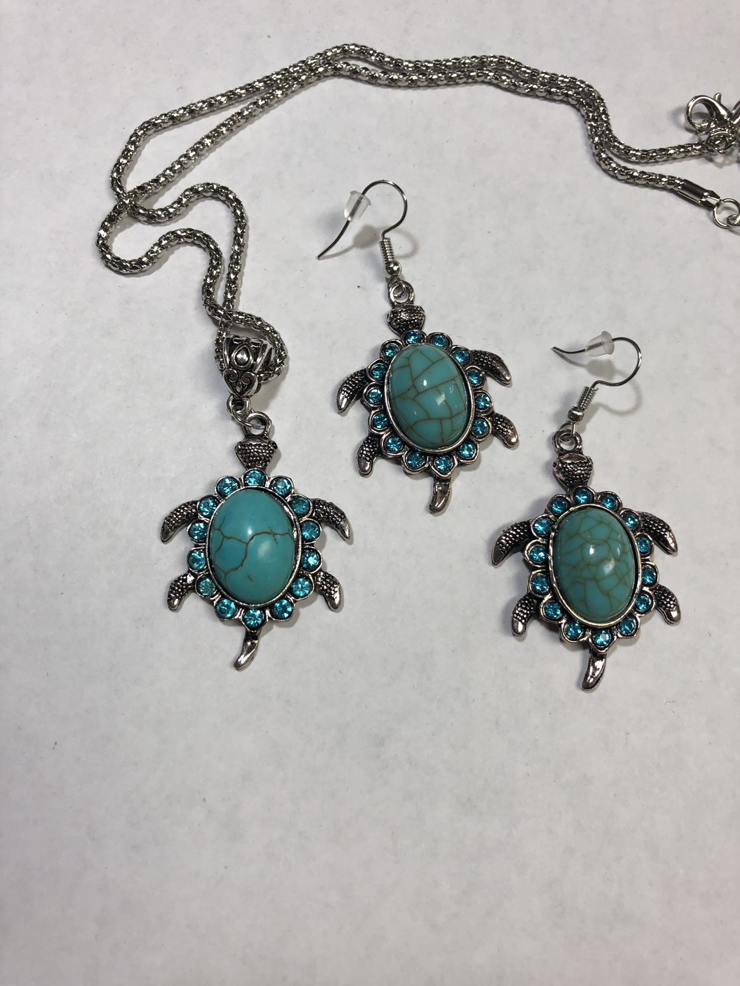 Silver and turquoise turtle jewelry set