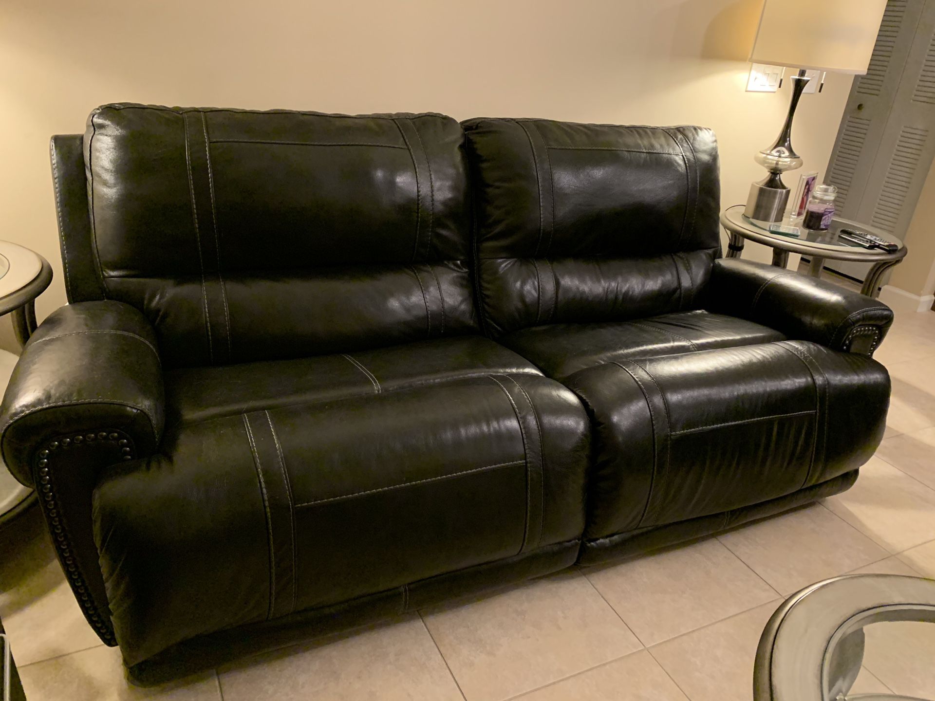 2 Reclining Black Leather Ashley Furniture sofas - SAVE TONS OF $$!