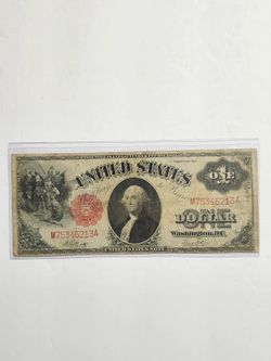 1917 Large One Dollar U.S Red Seal Banknote / Antique Bill