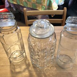 3 Vintage Glass Jars With Lids ( 2 Are Planters Mr Peanut ) 