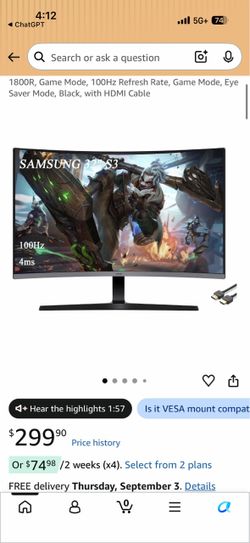 Samsung 32" S3 Curved Gaming Monitor