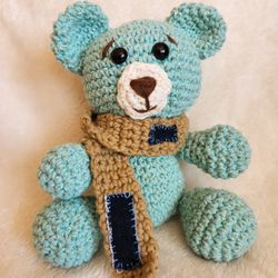 Handmade Crochet Bear Plush — Teal Amigurumi