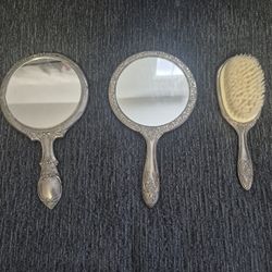 Vintage Silver Plated Mirror And Brush Set