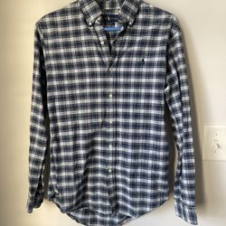 Polo Ralph Lauren Custom Fit Flannel Blue Plaid Long Sleeve Men's Size Small