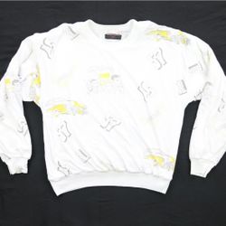 Vintage Gabrielle New York Women Large White Comic Spellout Lightweight Pullover