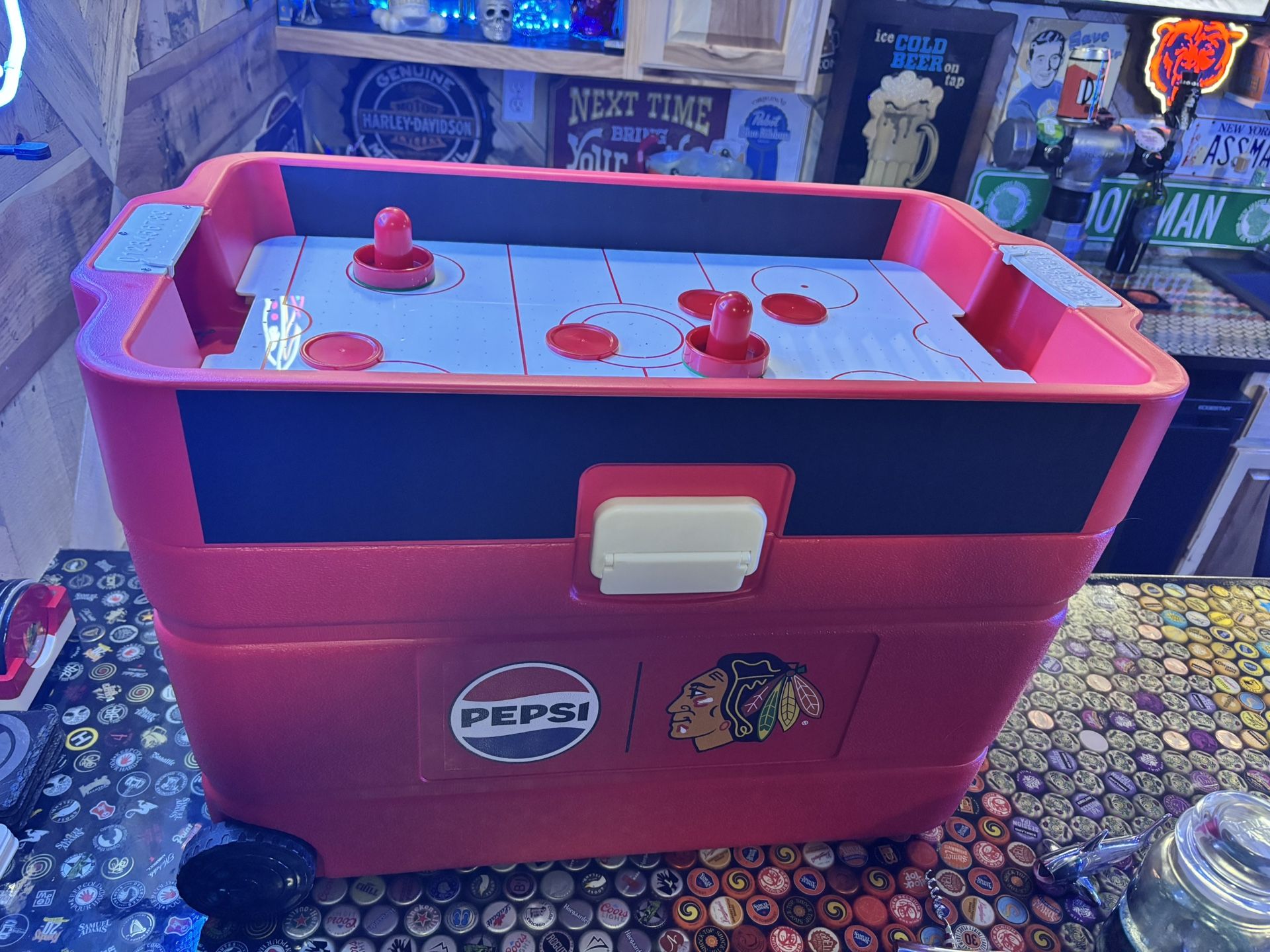 Chicago Blackhawks Air Hockey Cooler.
