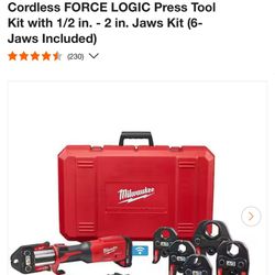 Milwaukee M18 FORCE LOGIC Press Tool with ONE-KEY with 1/2inch-2inch CTS Jaws brand new sealed retail $3830  Package Contents (1) M18 FORCE LOGIC Pres