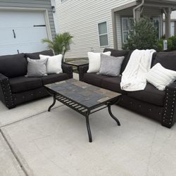 Gray Sofa And Love Seat With Nailhead Trim 