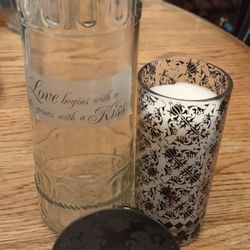 Antique Bottle, Candle And Ceramic Container 