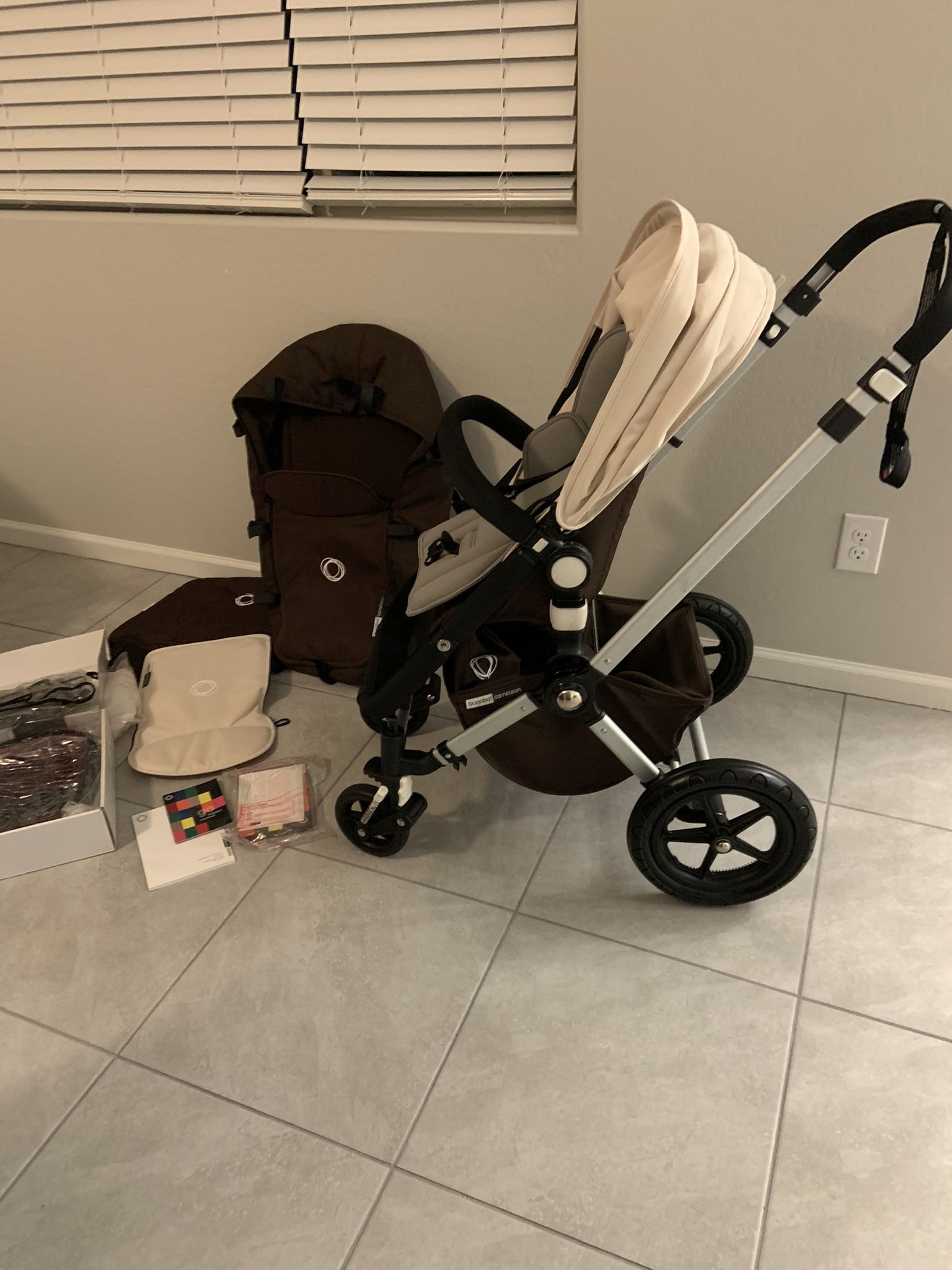 Bugaboo Chameleon 3 Stroller With Many Extras Carrycot Rain Cover Brown And Sand